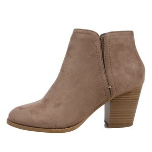 Piano Cement Faux Suede Stack Block Heel Ankle Boot